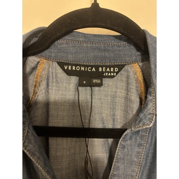 Veronica Beard Dress 6 Blue Denim Mini Vneck Boho Short Snaps Western - Picture 2 of 10